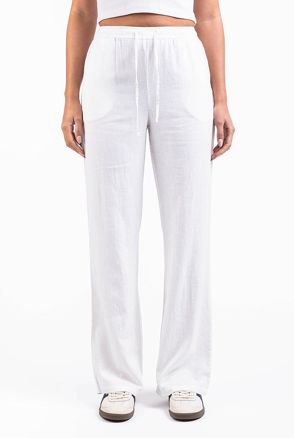 Mila 01High Straight Linen Pants - White