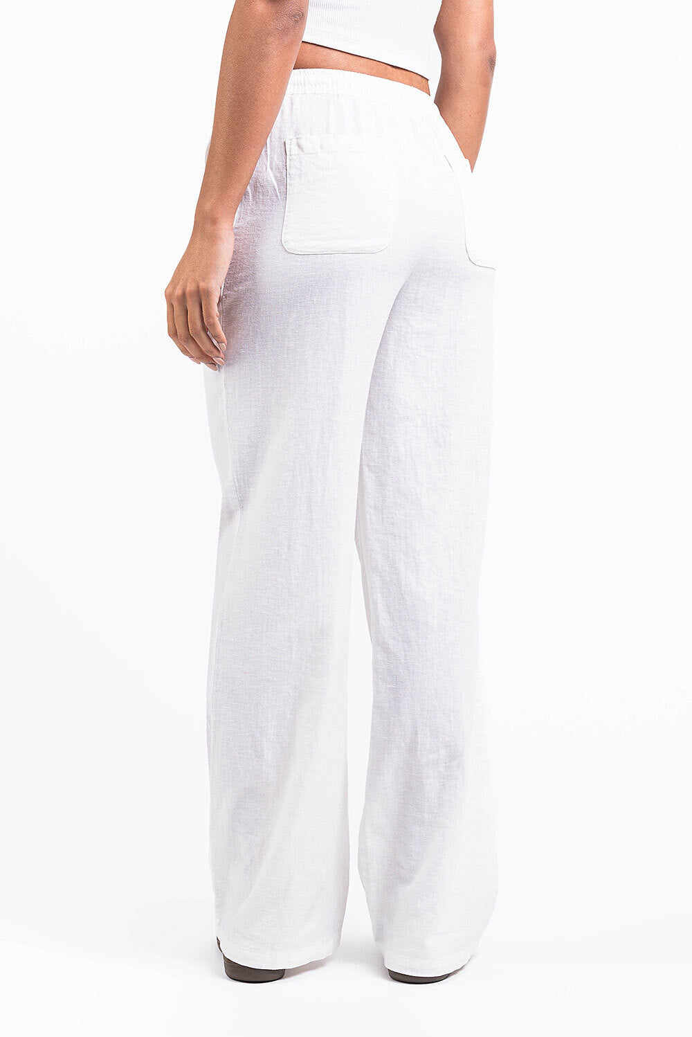 Mila 01High Straight Linen Pants - White