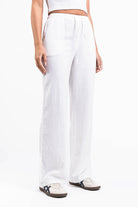 Mila 01High Straight Linen Pants - White