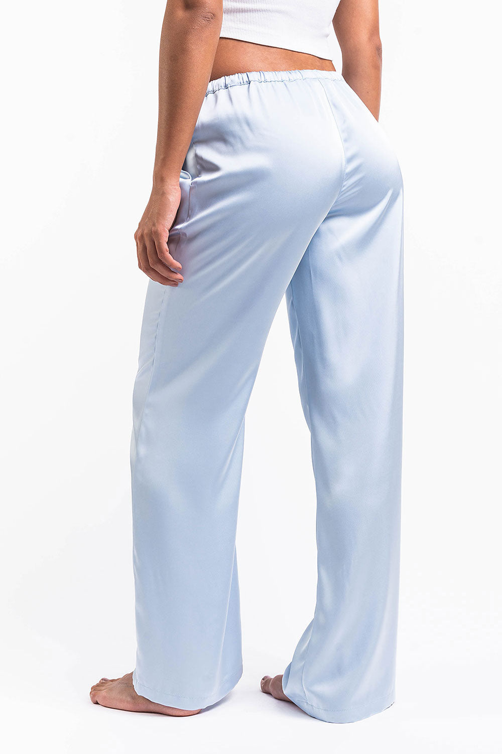 Mel 03Low Straight Satin Pants - Sky Blue