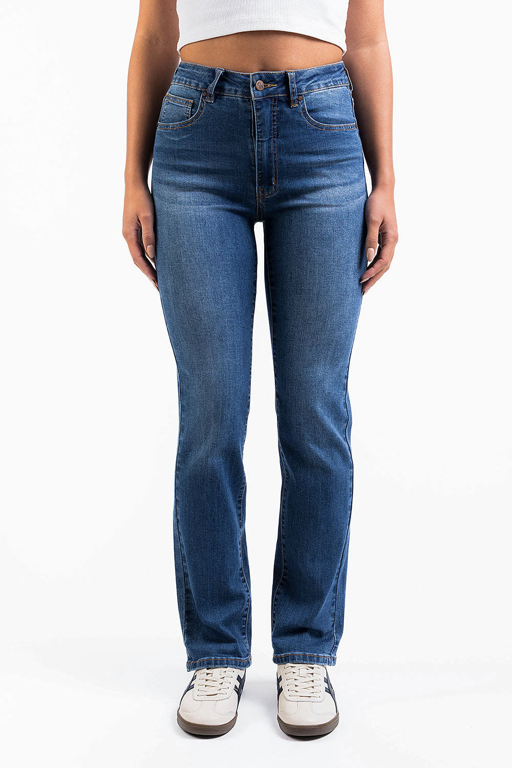 Ingrid 01High Straight Jeans - Mid Blue