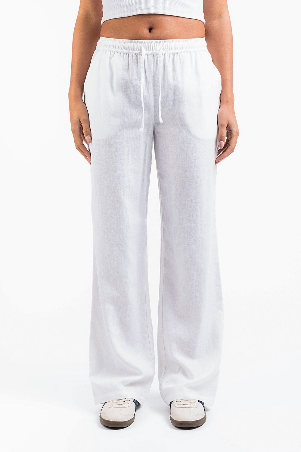 Mila 01Mid Straight Linen Pants - White
