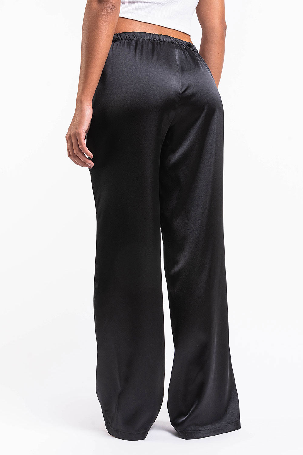Mel 03Low Straight Satin Pants - Black