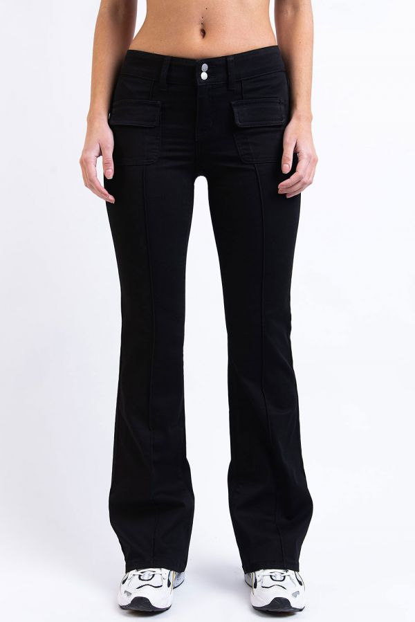 Lavtaljede Bootcut Jeans Med Pintucks - Madison Black