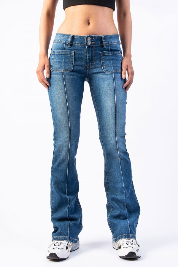 Lavtaljede Bootcut Jeans - Claire Classic Blue