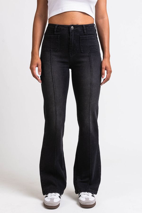 Høj Taljede Bootcut Jeans - Claire Washed Black